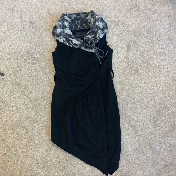 LAUREN Bagliore Black wrap dress coat gray high rolled collar sleeveless Sz S - Picture 8 of 14